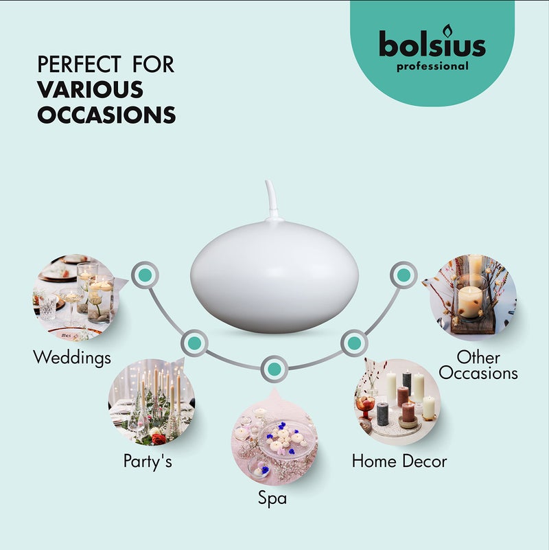 Bolsius Unscented 1.75" Floating Candles â€“ Set of 40 White Floating Candles â€“ Cute and Elegant Burning Candles â€“ Candles with Nice and Smooth Flame â€“ Party Accessories - Image 3
